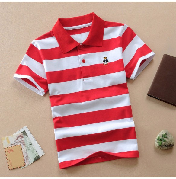 Kids Polo Shirts Summer Children's Short Sleeve Boys Top Polo Shirt Color Striped 2Y-12Y Teens Cotton Girls School Shirts