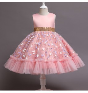 New Baby Kids Girls Elegant Printed Butterfly Flower Princess Party Tutu Dresses Children Sequins Wedding Evening Girl Clothes