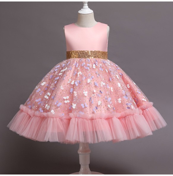 New Baby Kids Girls Elegant Printed Butterfly Flower Princess Party Tutu Dresses Children Sequins Wedding Evening Girl Clothes