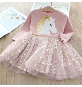 Baby Girls Unicorn Dresses Cartoon Children Lace Flower Sewater Knitted Dress Infant Kids Clothes Christmas Long Sleeve Clothing