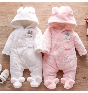 Autumn and Winter New Baby Plush Climbing Clothes Baby Warm and Thick Cartoon Dog Rabbit Cute Cotton Clothes for 0-2 Years