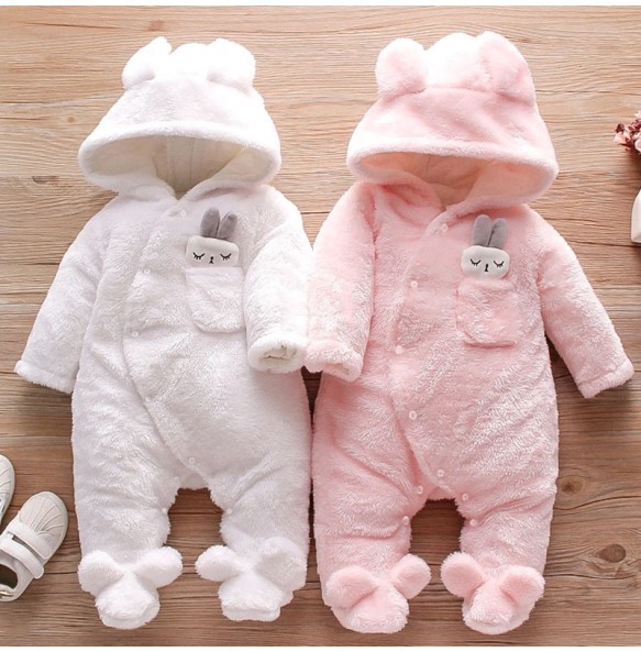 Autumn and Winter New Baby Plush Climbing Clothes Baby Warm and Thick Cartoon Dog Rabbit Cute Cotton Clothes for 0-2 Years