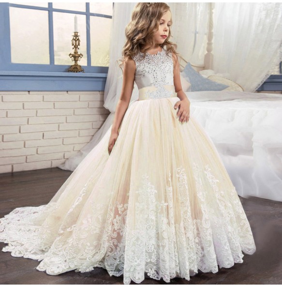 Girls Lace Flower Long Dress Kids Princess Wedding Party Dresses Children Christmas Clothes Clothing Vestidos For Thanksgiving