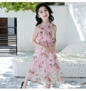 Bohemian Summer Girls Flower Dress Kids Girl Beach Dresses Chiffon Kids Dresses Floral Teenager Girls Clothes for 6-14 Years