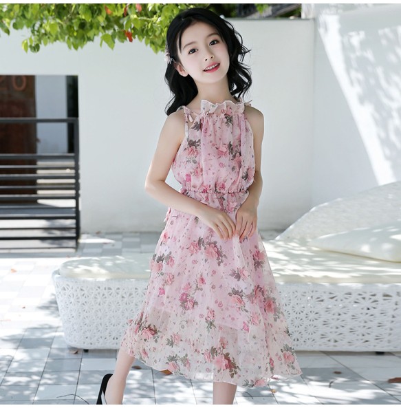 Bohemian Summer Girls Flower Dress Kids Girl Beach Dresses Chiffon Kids Dresses Floral Teenager Girls Clothes for 6-14 Years