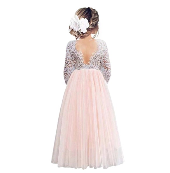 Long Sleeve Teenager Girls Lace Princess Dress Wedding Birthday Party Baby Kids Children Evening Dress for 2 4 6 8 10 12  14