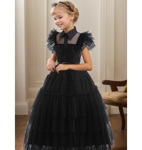 Wednesday Addams Costume Girls For Kids Addam 2024 Vestidos Mesh Party Dresses Carnival Costume Wowan Halloween Costume