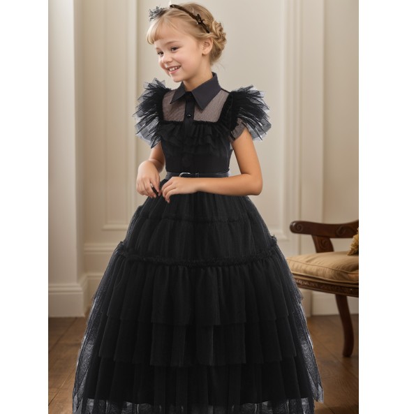 Wednesday Addams Costume Girls For Kids Addam 2024 Vestidos Mesh Party Dresses Carnival Costume Wowan Halloween Costume