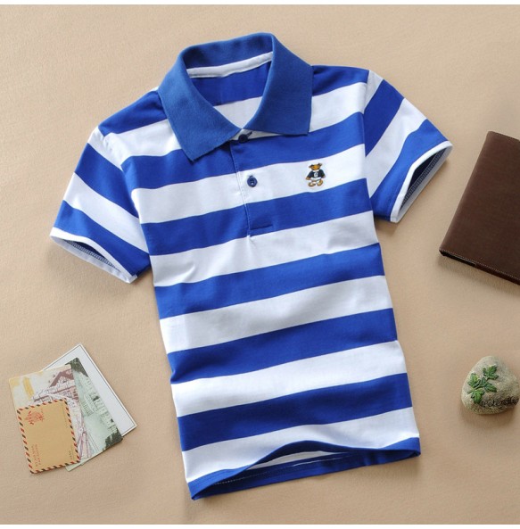 Kids Polo Shirts Summer Children's Short Sleeve Boys Top Polo Shirt Color Striped 2Y-12Y Teens Cotton Girls School Shirts