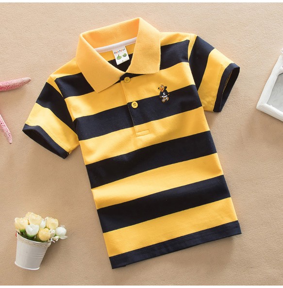 Kids Polo Shirts Summer Children's Short Sleeve Boys Top Polo Shirt Color Striped 2Y-12Y Teens Cotton Girls School Shirts