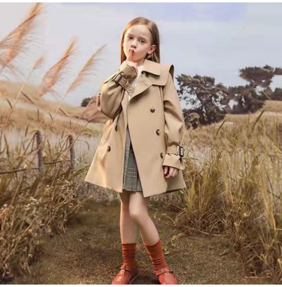 3-14 years Spring Autumn Girls Windbreaker Trench Coat Windproof Children Kid's Mid-Length Jacket Coat Baby Teenagers Overcoat