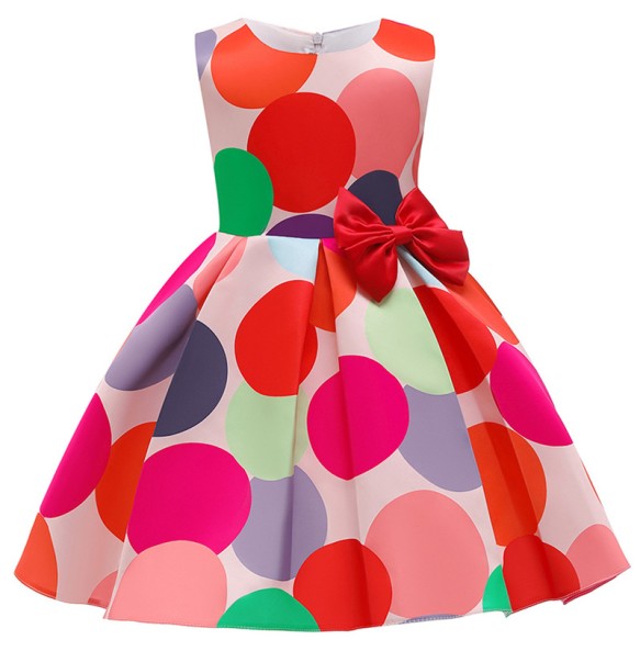 New Baby Girls Colorful Dot Dress Causal Princess Elegant Toddler Kids Wedding Ball Gown Infant Party Dresses Children Clothes