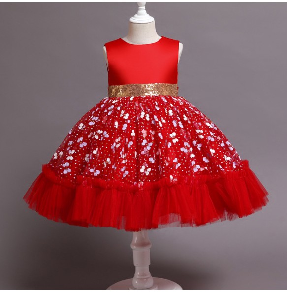 New Baby Kids Girls Elegant Printed Butterfly Flower Princess Party Tutu Dresses Children Sequins Wedding Evening Girl Clothes