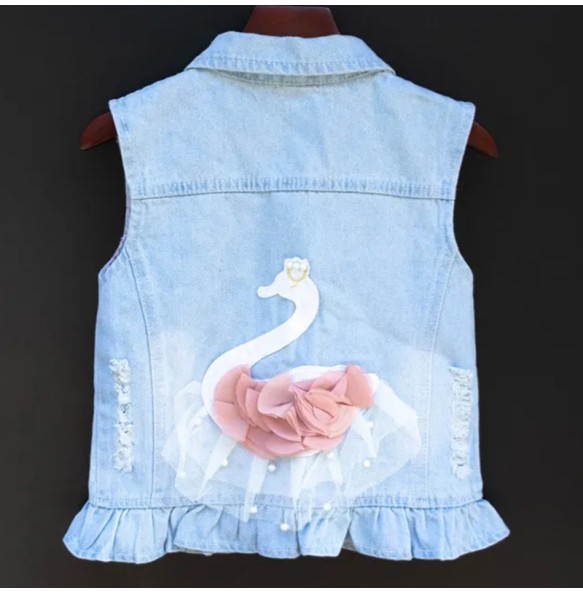 Baby Girl's Denim Cartoon Vest  Jacket Coat Outfits Toddler Kids Sequins Embroidery Girls Waistcoat Children Clothing Outerwear