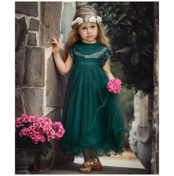 Bohemia Summer Dress For Girls Tulle Lace Sleeveless Princess Flower Girls Wedding Birthday Ball Gown Party Dresses Clothes