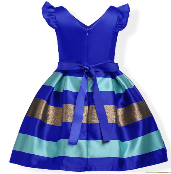 New Girls' Striped Small Flying Sleeve Bow Knot Colored Dress Birthday Party Wedding Flower Boy Sweet and Cute Dress