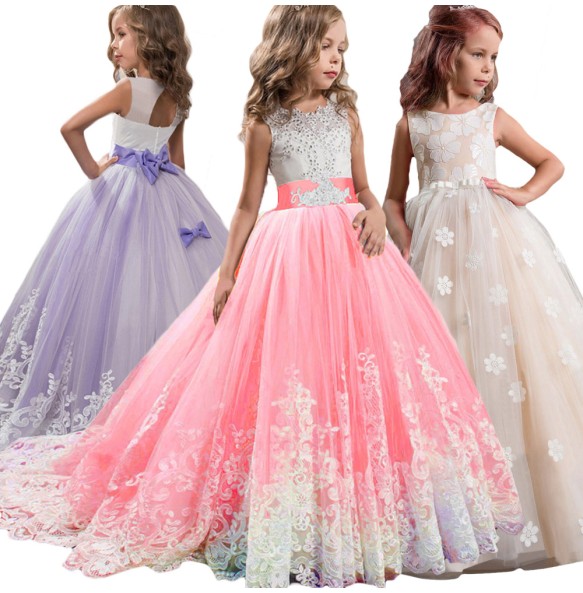 Girls Lace Flower Long Dress Kids Princess Wedding Party Dresses Children Christmas Clothes Clothing Vestidos For Thanksgiving