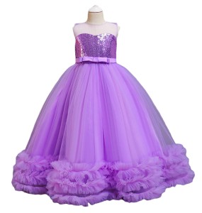 Teenager Girls Sequin Flower Princess Party Long Tutu Dresses Children Kids Elegant Chirstmas Wedding Vestidos Costume Clothing