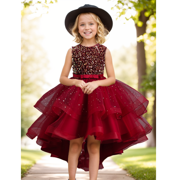 Flower Girls Princess Sequins Baby Wedding Christmas Party Trailing Dress Teenager Children Kids Elegant Vestidos for 3-15Years