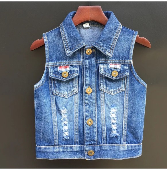 Baby Girl's Denim Cartoon Vest  Jacket Coat Outfits Toddler Kids Sequins Embroidery Girls Waistcoat Children Clothing Outerwear