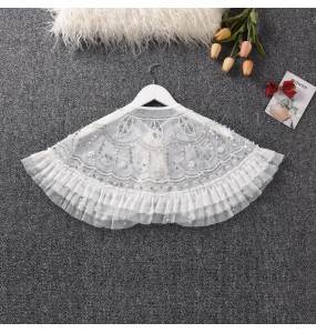 New Embroidered Children's Cloak Pure Handmade Beaded Cloak Princess Dress Wedding Party Fashion Versatile Shawl