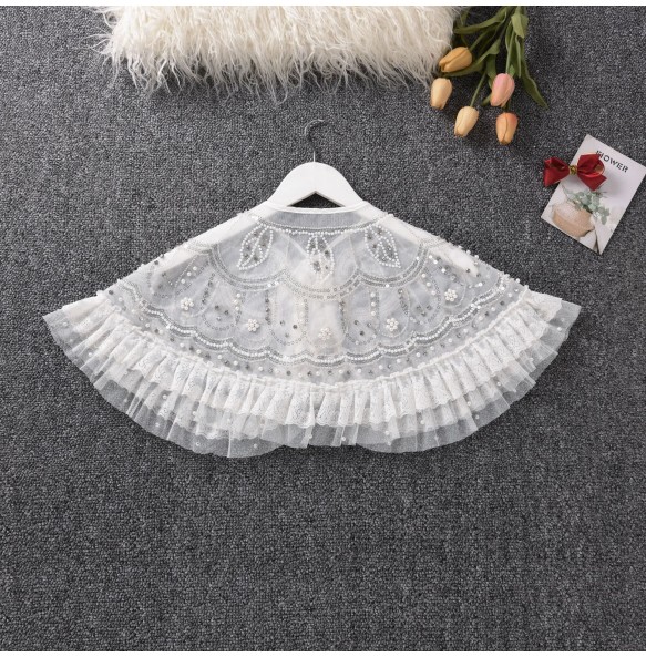 New Embroidered Children's Cloak Pure Handmade Beaded Cloak Princess Dress Wedding Party Fashion Versatile Shawl