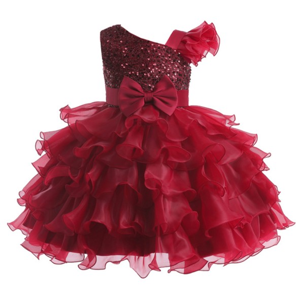 Girl's New Bow Sequin Rainbow Mesh Asymmetrical Collar Fluffy Skirt Sticker Birthday Party Stage Performance Dress