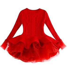 Baby Warm Girl Knitted Chiffon Dress Christmas Wedding Party Mini Tutu Dresses Winter Kids Girls Sweater Children Clothes Dress