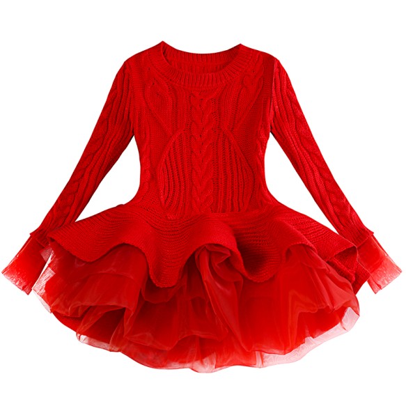 Baby Warm Girl Knitted Chiffon Dress Christmas Wedding Party Mini Tutu Dresses Winter Kids Girls Sweater Children Clothes Dress