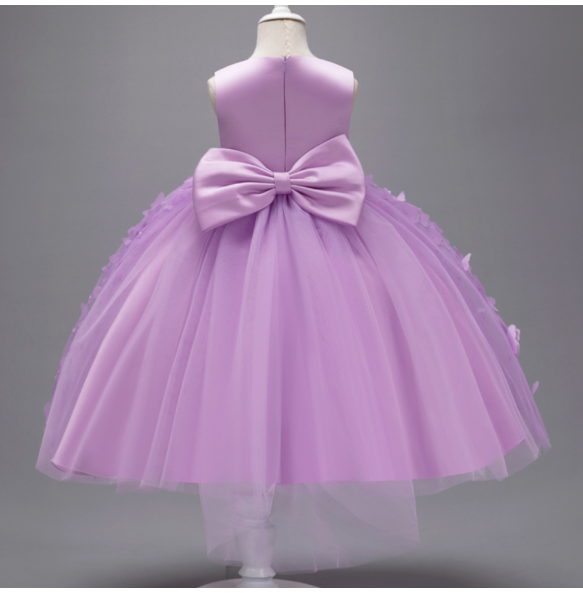 Girl's New Butterfly Skirt with Large Bow, Sweet and Cute Sleeveless Mesh Puffy Skirt Wedding Flower Girl Fashion Dress