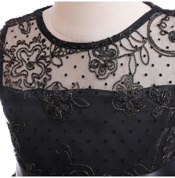 Girls New Wednesday Black Lace Hollow Sleeveless Gothic Mesh Dress Halloween Christmas Makeup Ball Dress