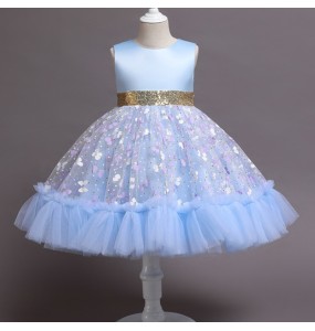 New Baby Kids Girls Elegant Printed Butterfly Flower Princess Party Tutu Dresses Children Sequins Wedding Evening Girl Clothes