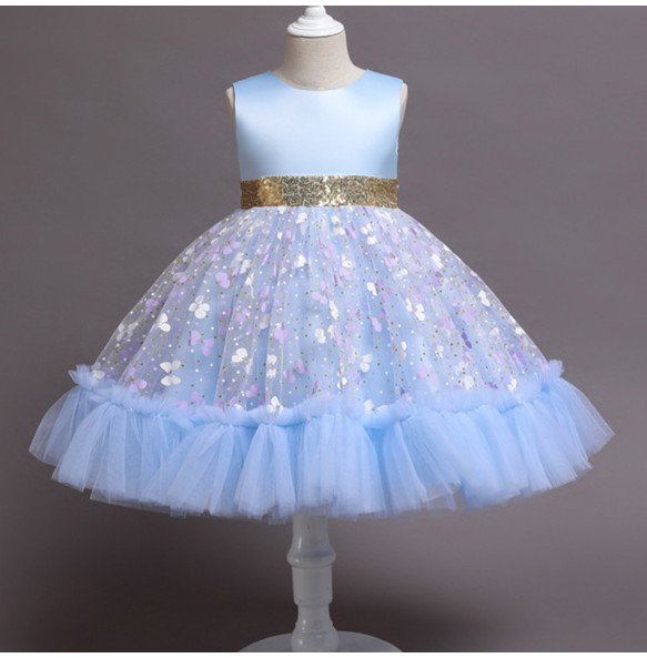 New Baby Kids Girls Elegant Printed Butterfly Flower Princess Party Tutu Dresses Children Sequins Wedding Evening Girl Clothes