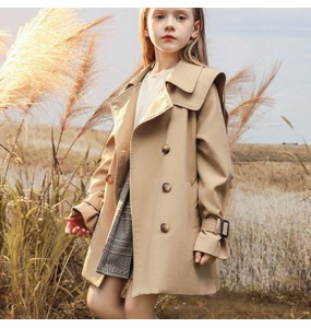 3-14 years Spring Autumn Girls Windbreaker Trench Coat Windproof Children Kid's Mid-Length Jacket Coat Baby Teenagers Overcoat