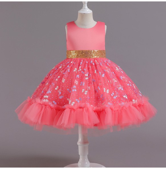 New Baby Kids Girls Elegant Printed Butterfly Flower Princess Party Tutu Dresses Children Sequins Wedding Evening Girl Clothes