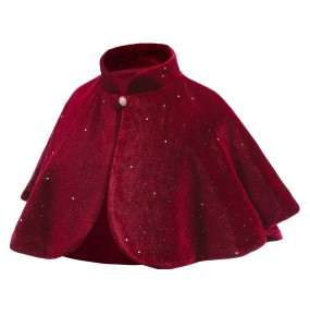 Girls' Red Shawl Cloak Autumn New Christmas Children's Dress With Dress Dress Golden Velvet Banquet Dress Shawl Coat