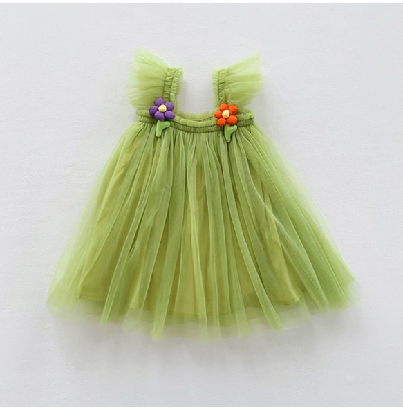 Summer Princess Girls Tulle Super Fairy Dresses Rainbow Flower Party Tutu Dress Children Mesh Puffy Birthday Vestidos Clothing