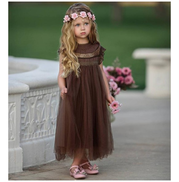 Bohemia Summer Dress For Girls Tulle Lace Sleeveless Princess Flower Girls Wedding Birthday Ball Gown Party Dresses Clothes