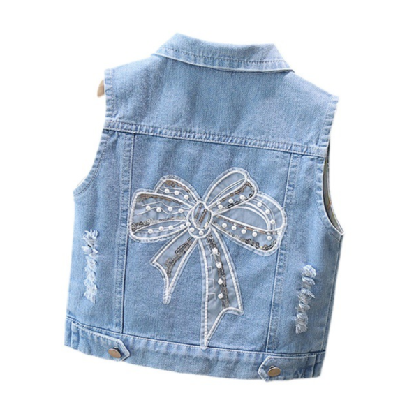 Children's Vest Spring and Autumn New Bow Crown Flower Print Flip Collar Vest Sweet and Cute Fashion Versatile Coat