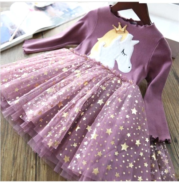 Baby Girls Unicorn Dresses Cartoon Children Lace Flower Sewater Knitted Dress Infant Kids Clothes Christmas Long Sleeve Clothing