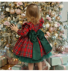 New 6M-5 Years Christmas Dress For Girls Toddler Kids Red Green Plaid Bow Dresses For Girl Xmas Party Princess Costumes Clothes