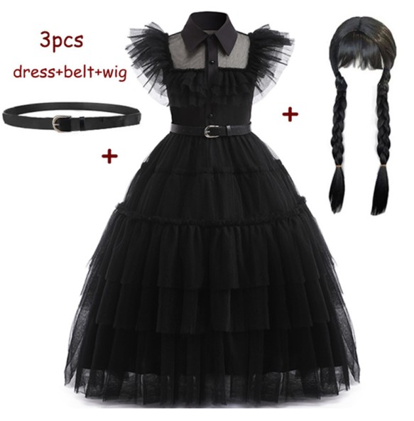 Wednesday Addams Costume Girls For Kids Addam 2024 Vestidos Mesh Party Dresses Carnival Costume Wowan Halloween Costume