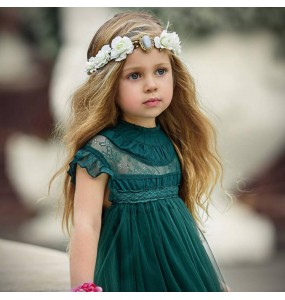 Bohemia Summer Dress For Girls Tulle Lace Sleeveless Princess Flower Girls Wedding Birthday Ball Gown Party Dresses Clothes