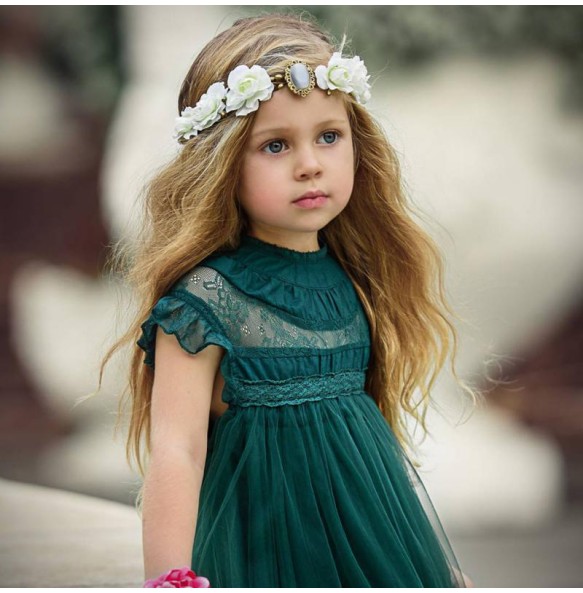 Bohemia Summer Dress For Girls Tulle Lace Sleeveless Princess Flower Girls Wedding Birthday Ball Gown Party Dresses Clothes