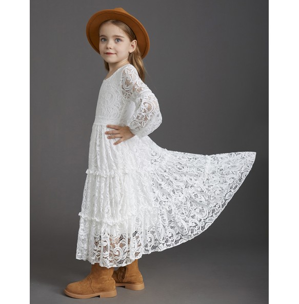 Christmas Girls Lace Long Sleeve Lace Dress Teenage Kids Elegant Princess Party Vestidos Costumes Children Clothing for 7-14y