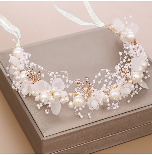 New Bohemian Imitated Pearl Crowns Girls Bridal Wedding Headband Floral Garland Romantic Wreaths Flower Headband for Girls Adult