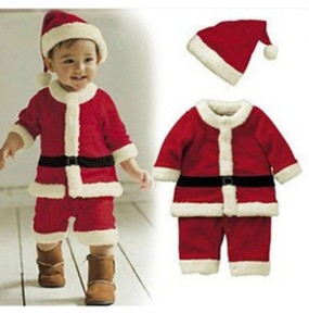 Christmas Baby Santa Claus Costume Baby Boys Girls 3/4 Sleeve Clothes Toddler Kids Dress Children Clothing for 1-8 years