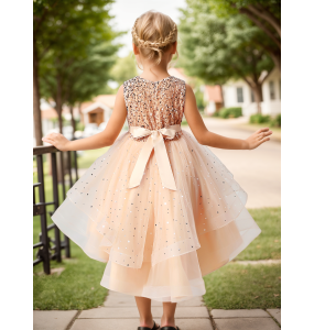 Flower Girls Princess Sequins Baby Wedding Christmas Party Trailing Dress Teenager Children Kids Elegant Vestidos for 3-15Years