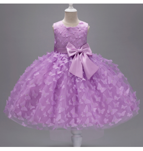 Girl's New Butterfly Skirt with Large Bow, Sweet and Cute Sleeveless Mesh Puffy Skirt Wedding Flower Girl Fashion Dress