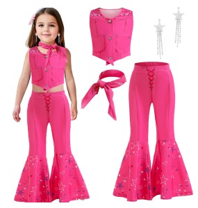 Halloween New Cosplay Barbie Set Girls' Stage Performance Costume Star Print Sweet and Cute Barbie Pink Set for 3-10 Years